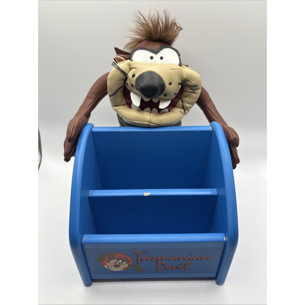 Vintage Taz Desk Organizer Tasmanian Devil Mail Pencils Holder Blue w/figure